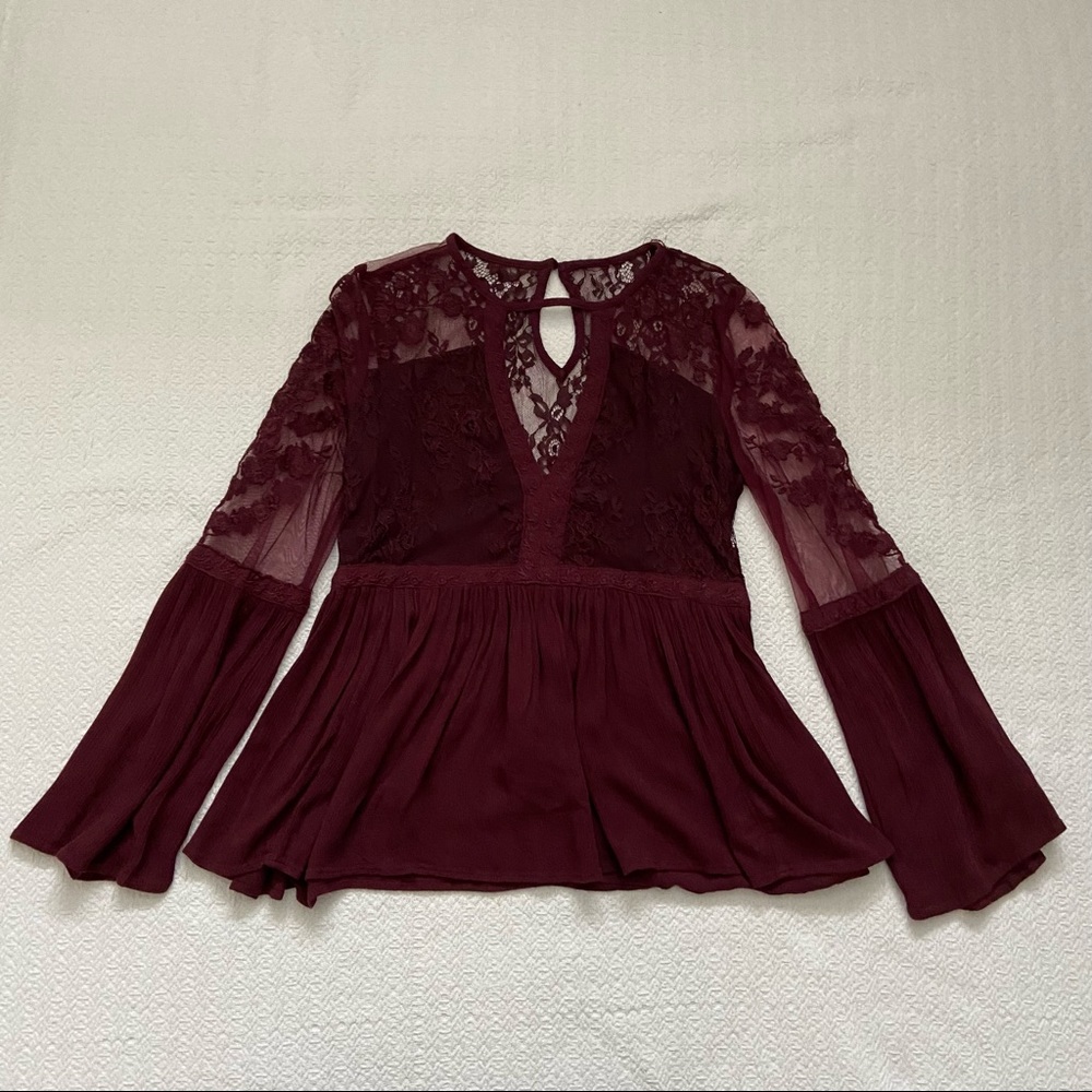 aeo embroidered mesh bell sleeve top - Picture 3 of 10